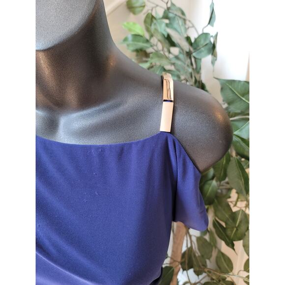 R and M Richards Jumpsuit Women Size 6 Blue One Shoulder Tie Waist Wide Leg - Picture 7 of 16